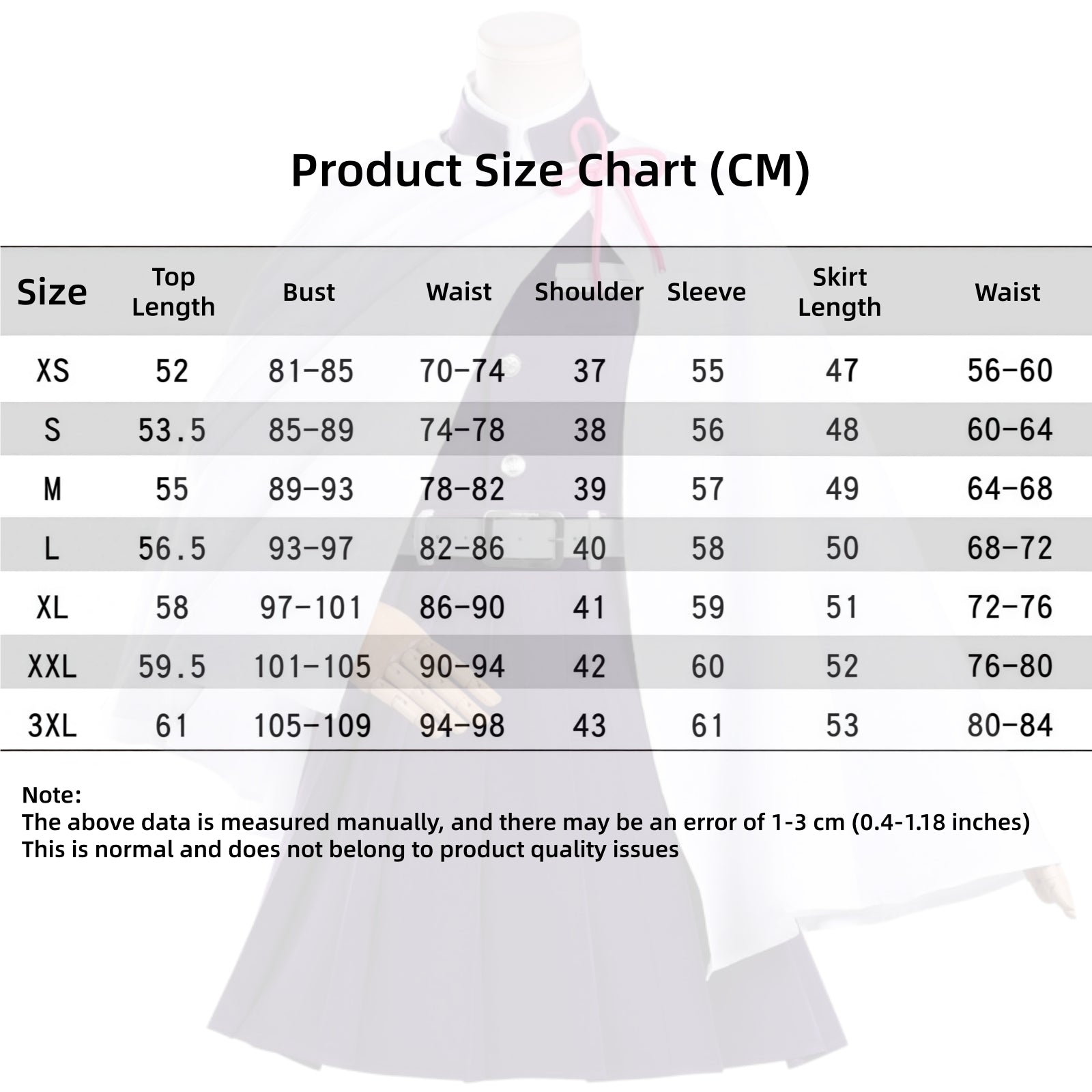 kanao tsuyuri cosplay size chart