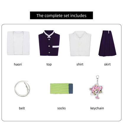 complete set accessories kanroji mitsuri cosplay purple dress jacket skirt belt keychain demon slayer