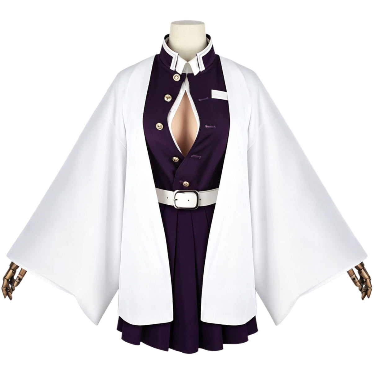 kanroji mitsuri cosplay full set with wig stand purple dress white haori white belt demon slayer