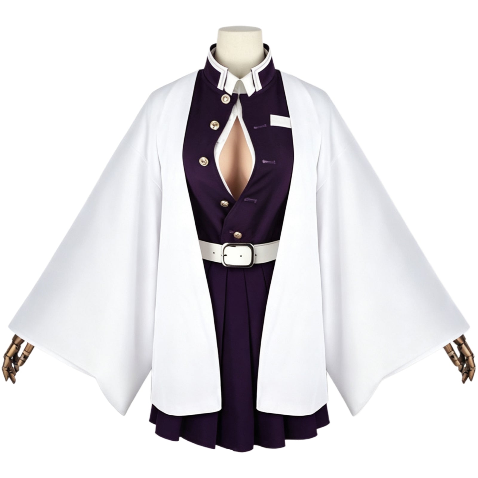 kanroji mitsuri cosplay full set with wig stand purple dress white haori white belt demon slayer