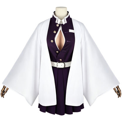 kanroji mitsuri cosplay full set with wig stand purple dress white haori white belt demon slayer