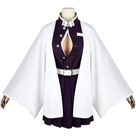 kanroji mitsuri cosplay full set with wig stand purple dress white haori white belt demon slayer