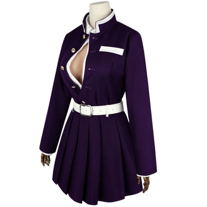 side view kanroji mitsuri cosplay purple dress white belt demon slayer