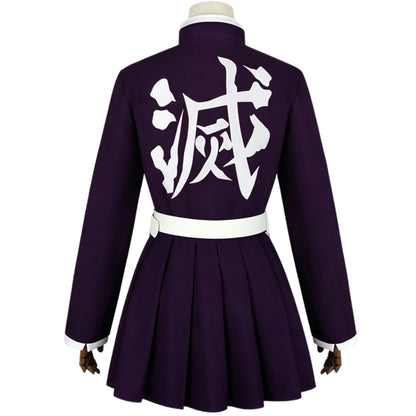 back view kanroji mitsuri cosplay purple dress white metsu kanji embroidery demon slayer