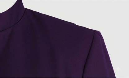 close up shoulder fabric texture kanroji mitsuri dark purple cosplay jacket demon slayer