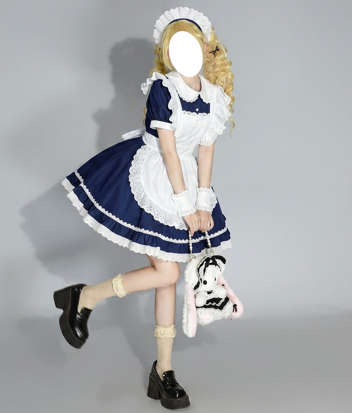 sweet lolita french maid outfit anime cosplay blue white apron maid costume women's cosplay lolita dress