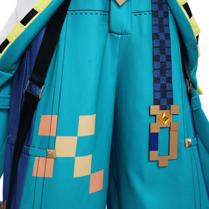 Genshin Kinich cosplay baggy pants square gem charm fabric print