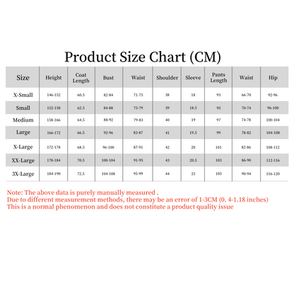 Genshin Kinich cosplay costume size chart