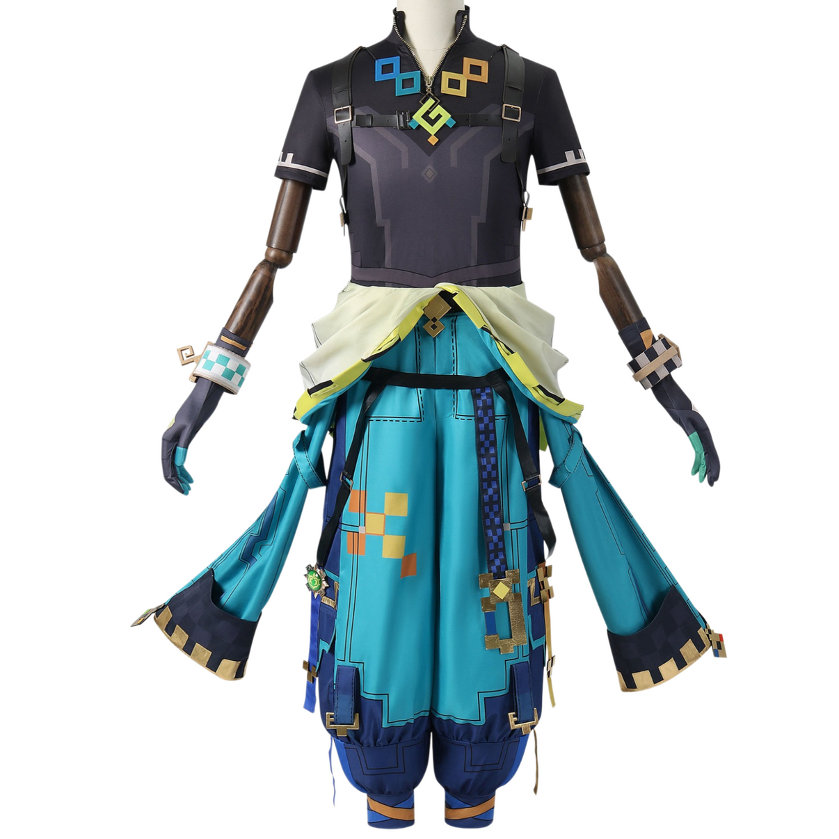 Game accurate Kinich character cosplay full outfit mannequin shot
