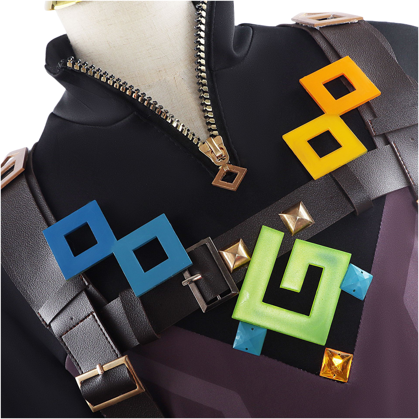 Genshin Kinich cosplay zipper collar colorful square chest ornament