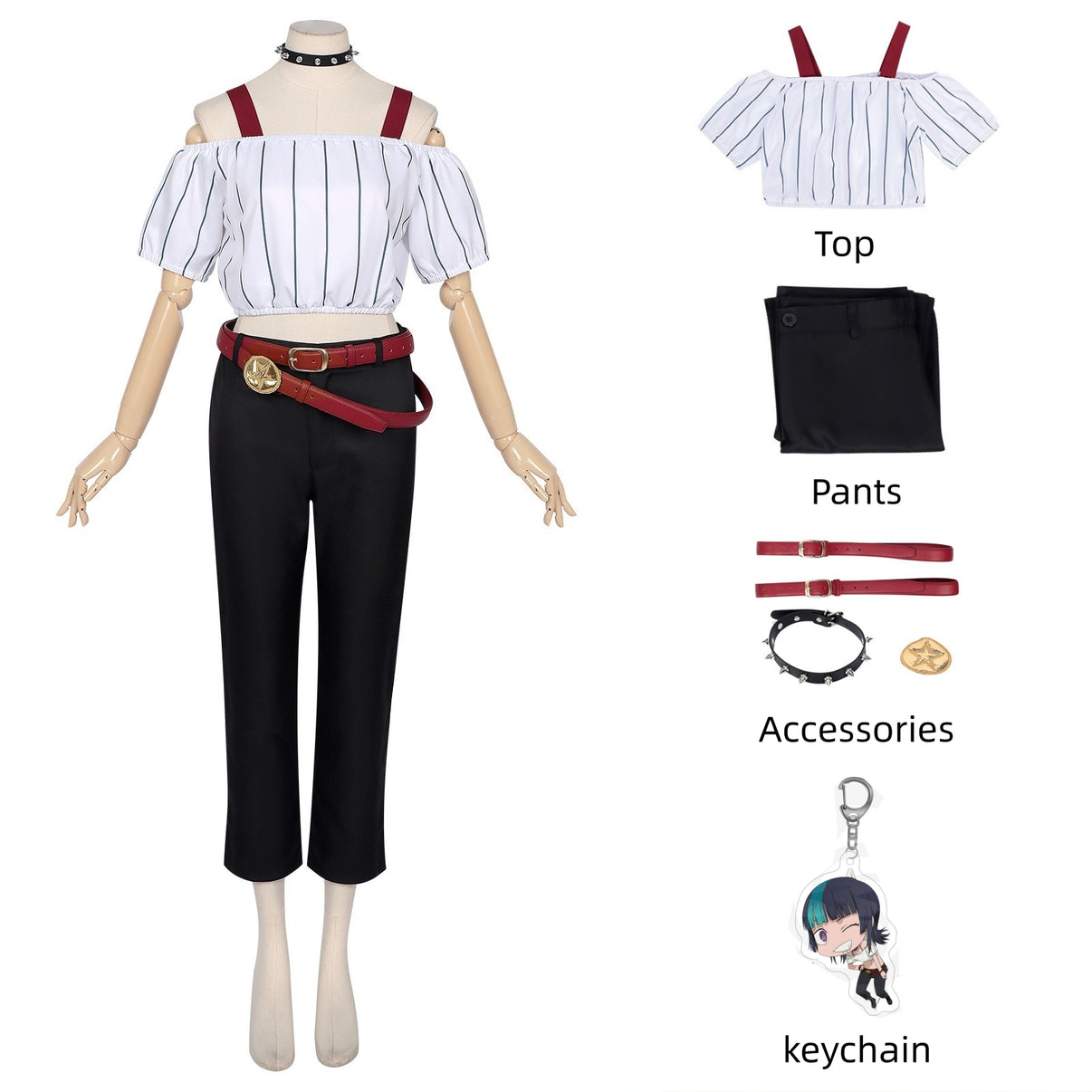 breakdown kirara hoshi anime cosplay top pants belts choker keychain accessories