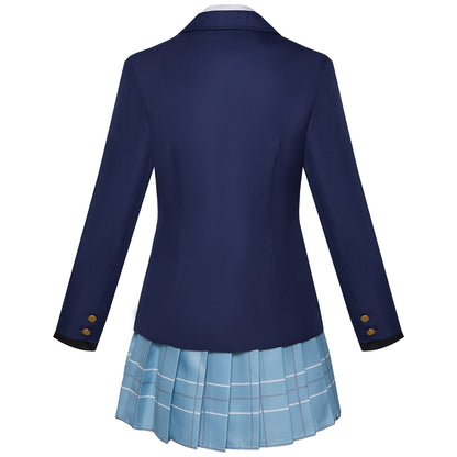 my dress-up darling cosplay blue blazer back side gold button detail plaid skirt