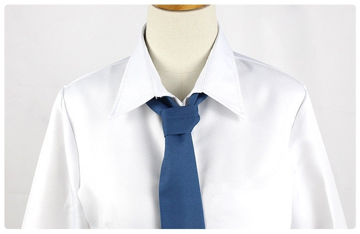 my dress-up darling marin jk uniform white shirt blue tie collar close up
