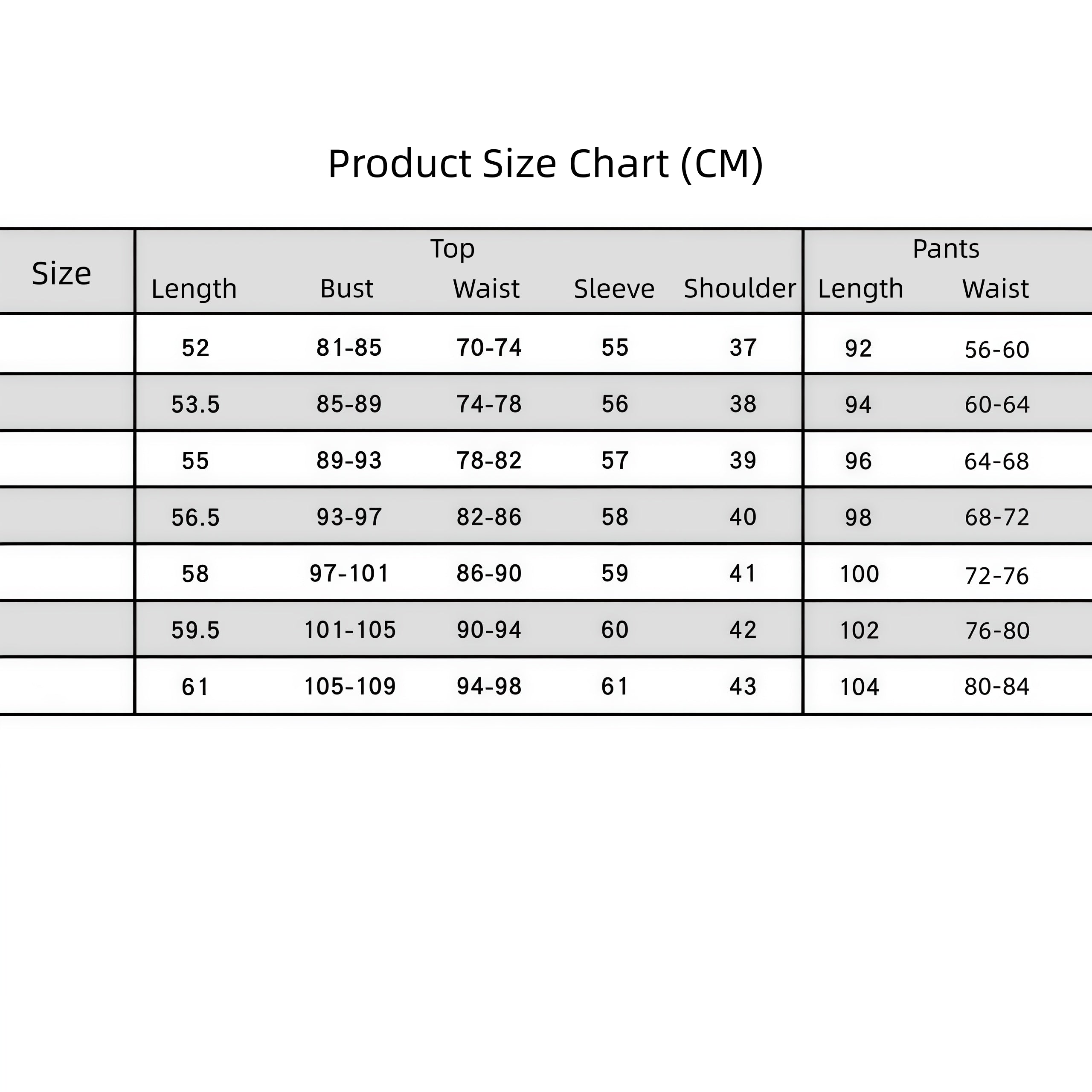 demon slayer shinobu cosplay costume measurement size chart cm top bust waist pants length data table