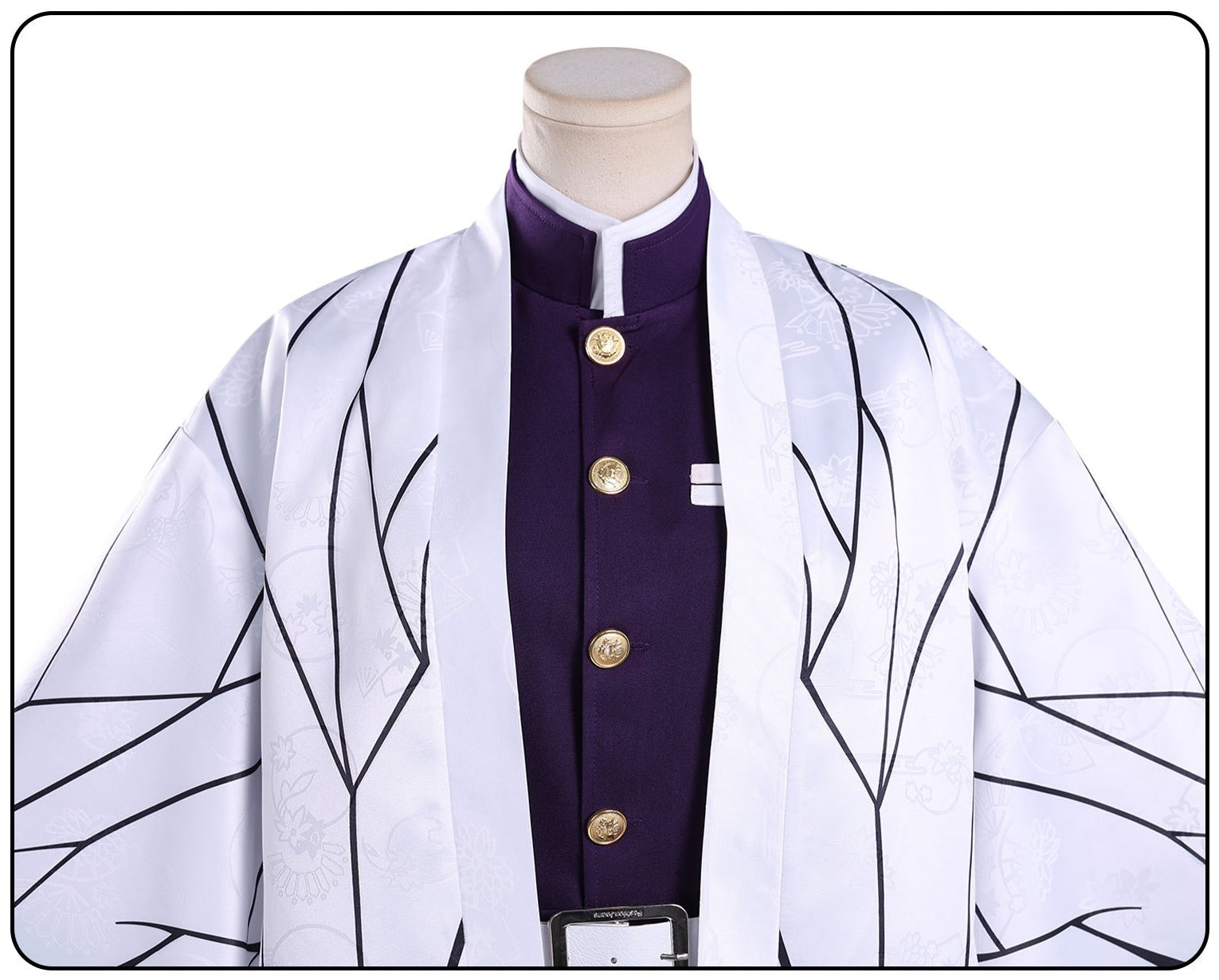 demon slayer cosplay shinobu cosplay purple uniform top gold buttons white butterfly kimono haori close up