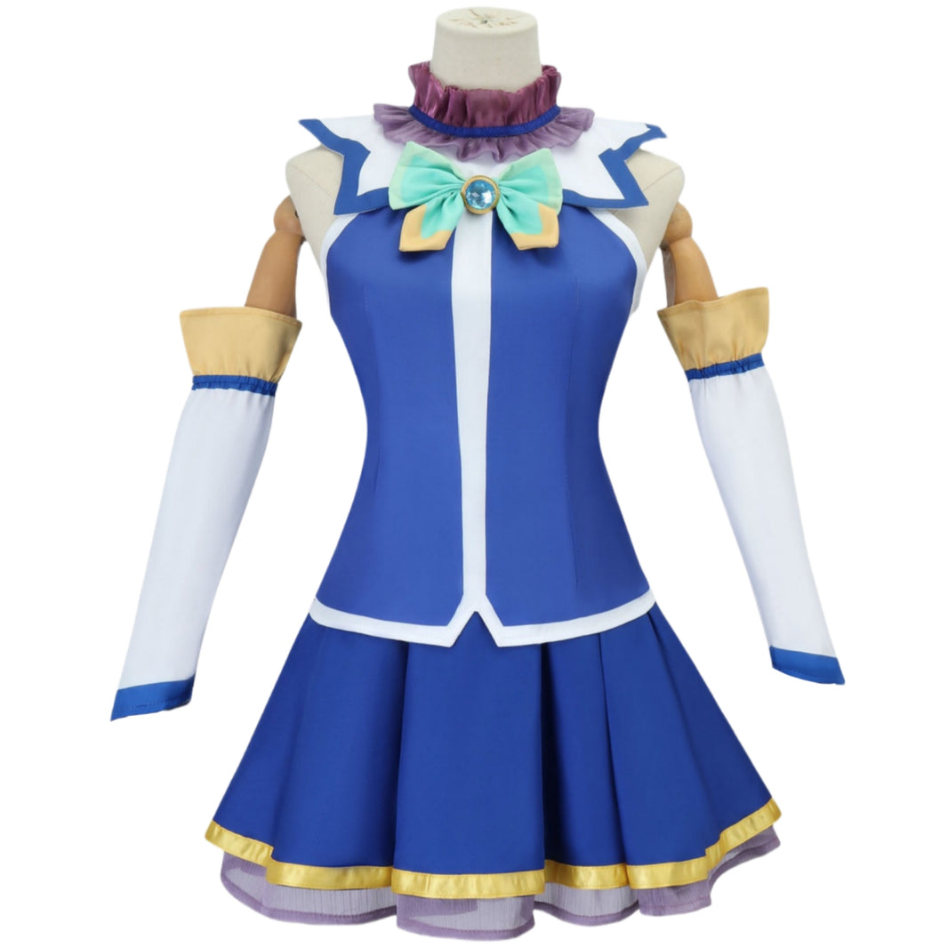 konosuba aqua cosplay blue water goddess dress top skirt arm sleeves anime halloween costume