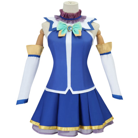 konosuba aqua cosplay blue water goddess dress top skirt arm sleeves anime halloween costume