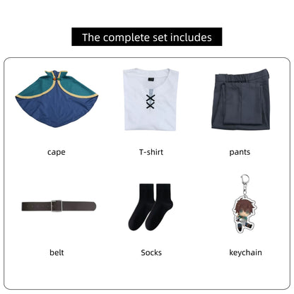 kazuma satou konosuba cosplay full parts cape t-shirt pants belt socks keychain accessory display