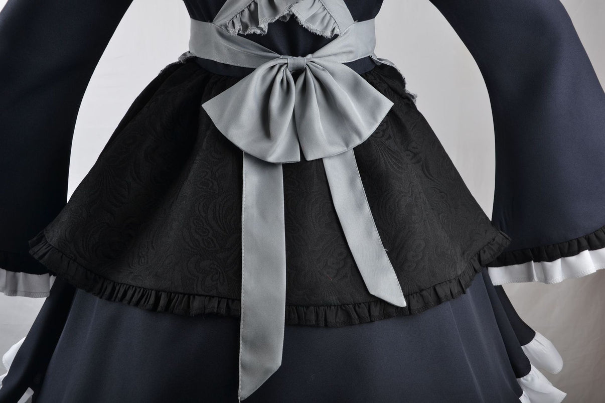 my dress-up darling shizuku maid cosplay gray waist big bow black jacquard ruffle apron fabric detail