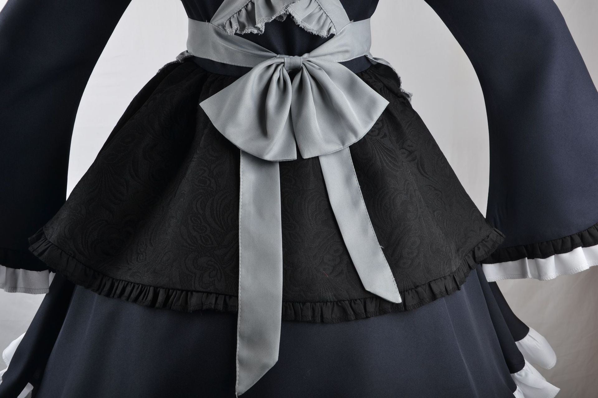 my dress-up darling shizuku maid cosplay gray waist big bow black jacquard ruffle apron fabric detail