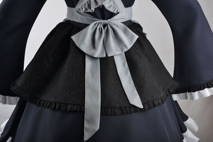 my dress-up darling shizuku maid cosplay gray waist big bow black jacquard ruffle apron fabric detail
