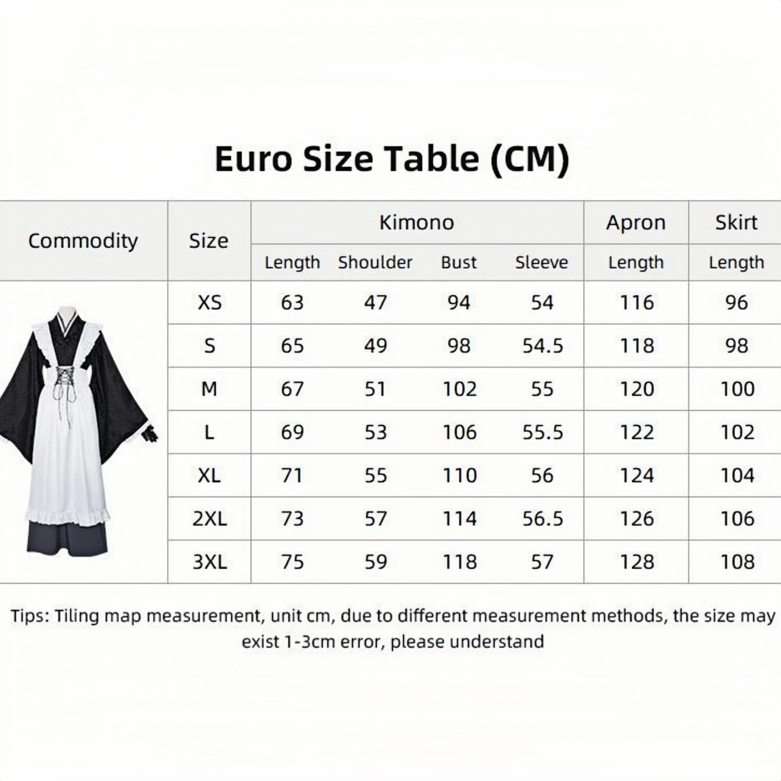 my dress-up darling shizuku kimono maid costume top apron long skirt size table xs to 3xl cm