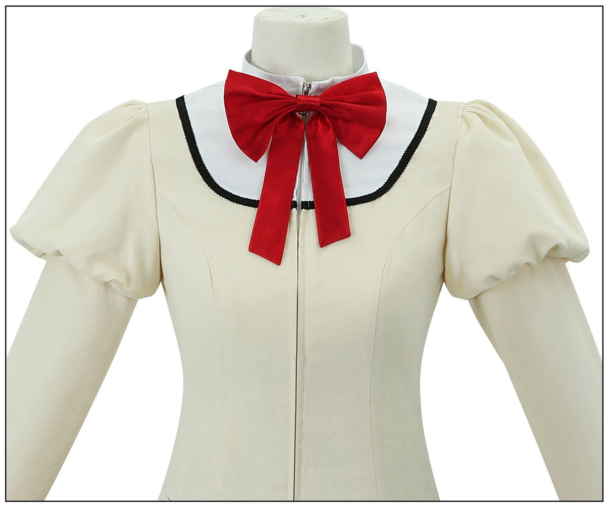 close up of puella magi madoka magica school uniform jacket red bow tie