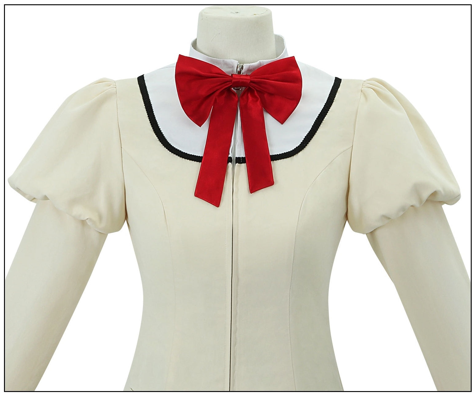close up of puella magi madoka magica school uniform jacket red bow tie