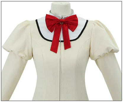 close up of puella magi madoka magica school uniform jacket red bow tie