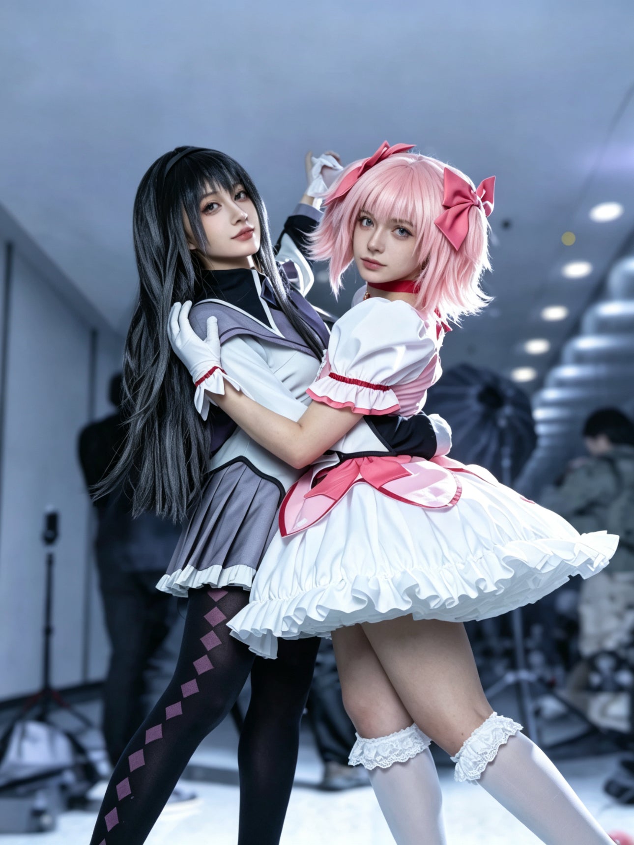madoka kaname homura akemi anime cosplay duo puella magi madoka magica magical girl frilly dress convention