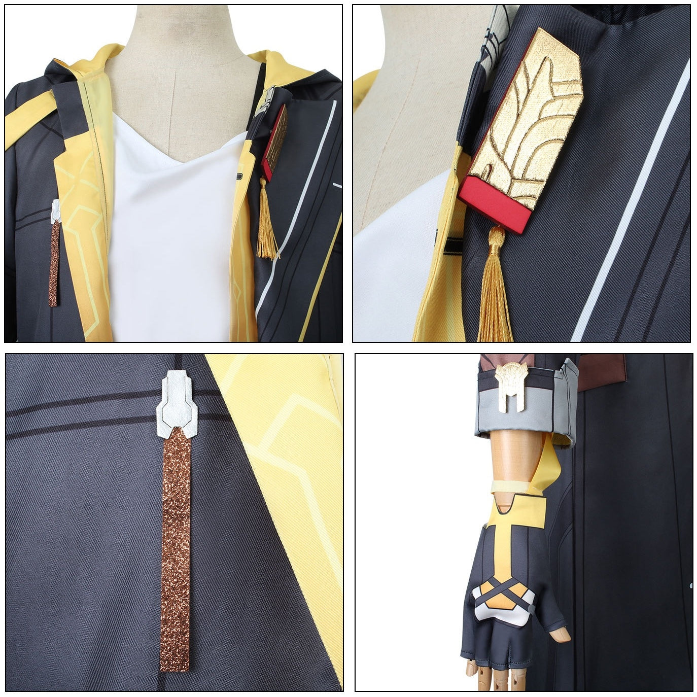 honkai star rail male trailblazer cos costume golden collar tassel accessory sleeve cuff and half-finger glove close-up