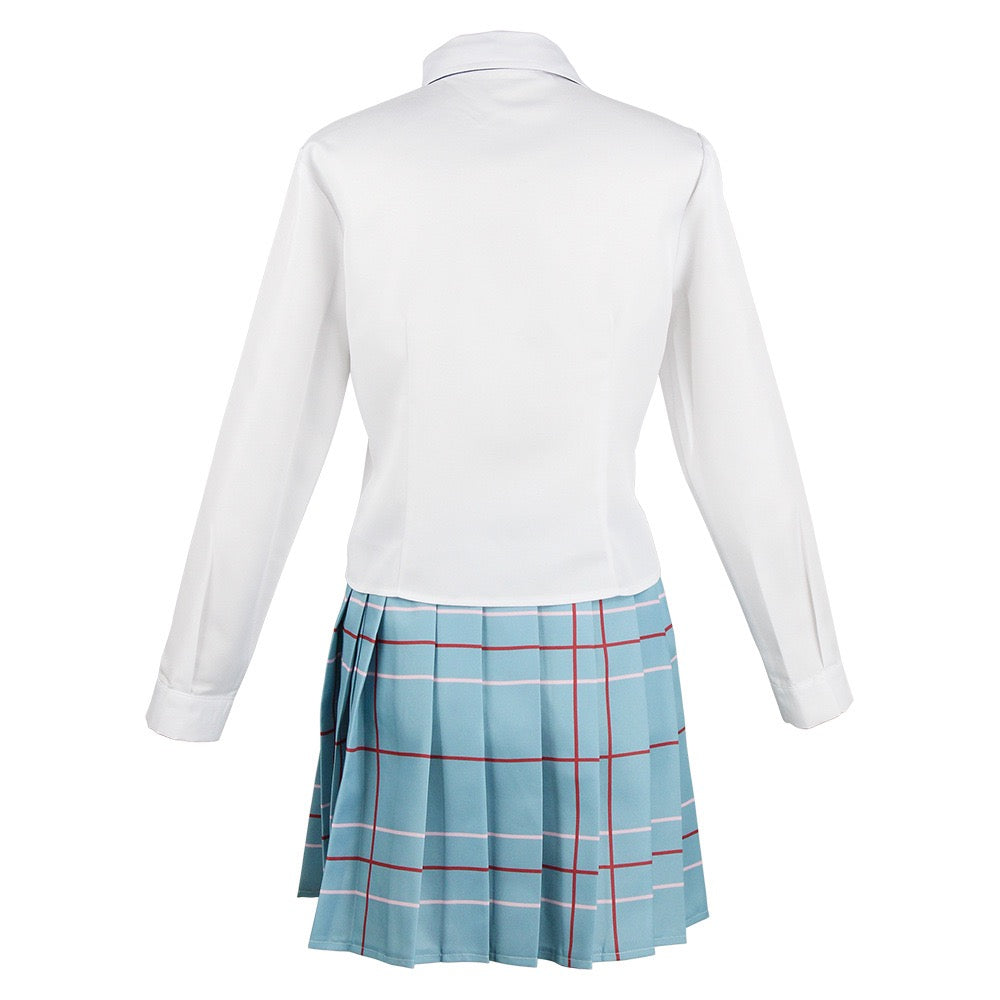 my dress-up darling cosplay costume white shirt plaid pleated skirt back