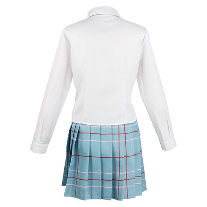 my dress-up darling cosplay costume white shirt plaid pleated skirt back