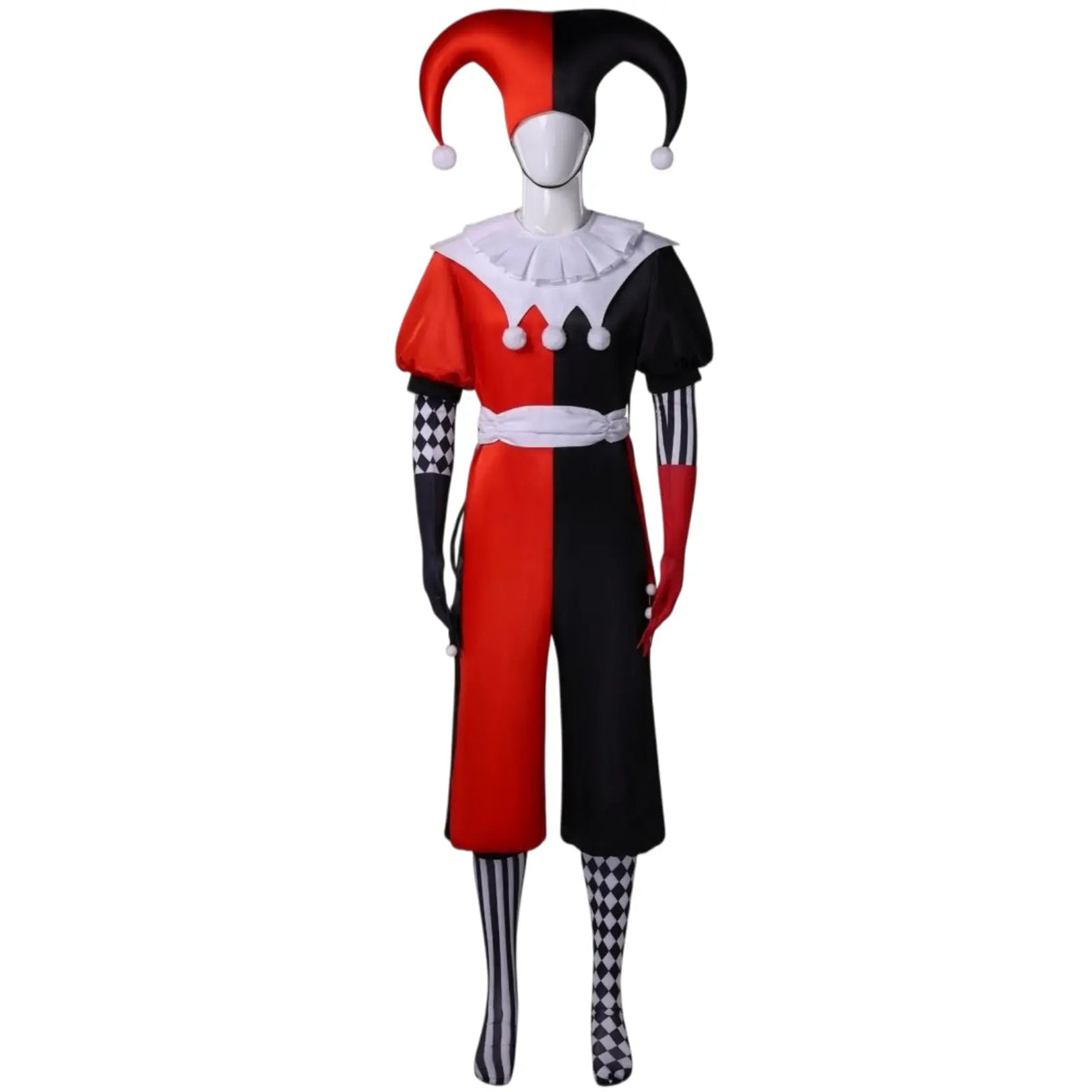 mens court jester cosplay red black halloween costume full front view