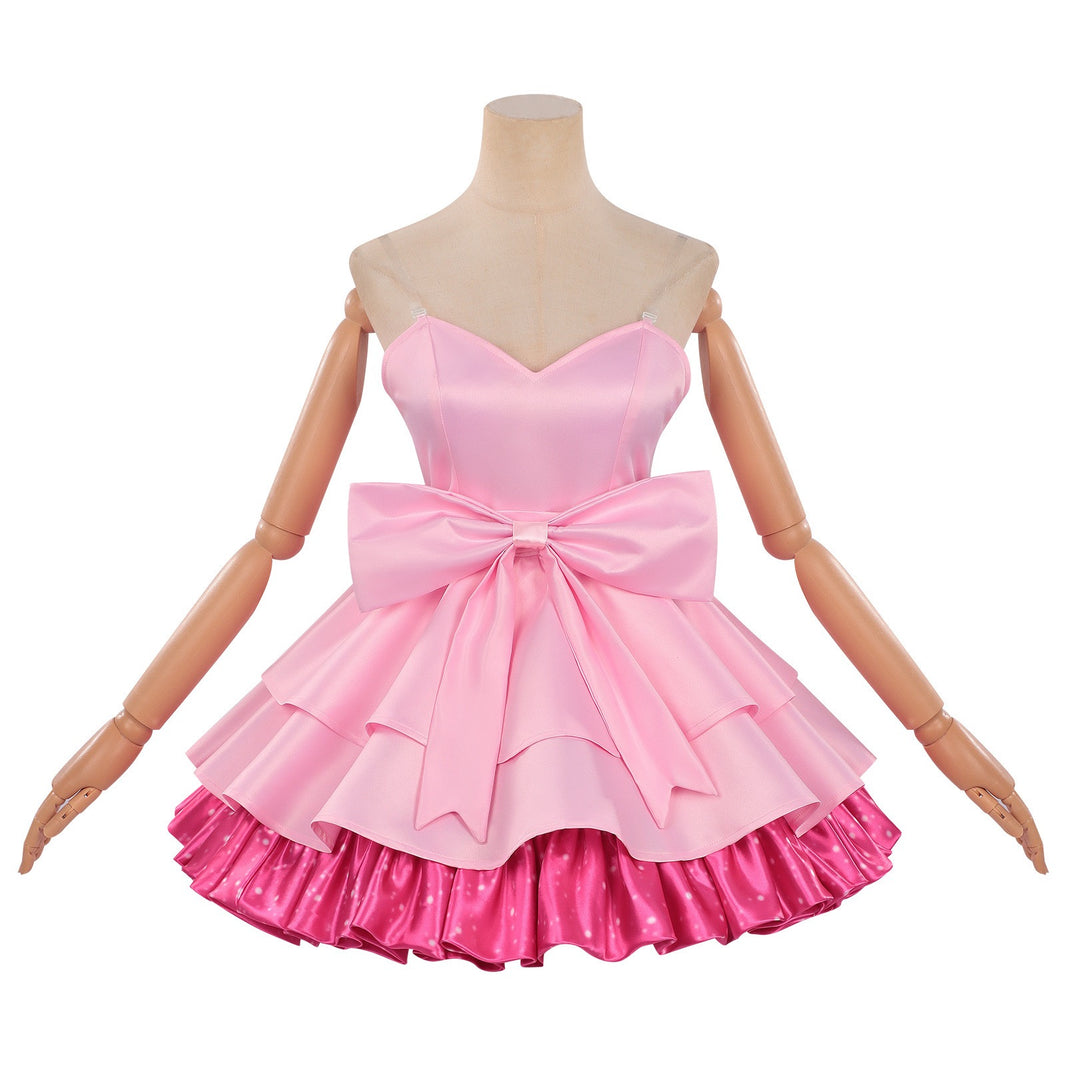 alien stage zombie stage mizi cosplay pink satin mini dress big waist bow full front photo