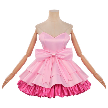 alien stage zombie stage mizi cosplay pink satin mini dress big waist bow full front photo