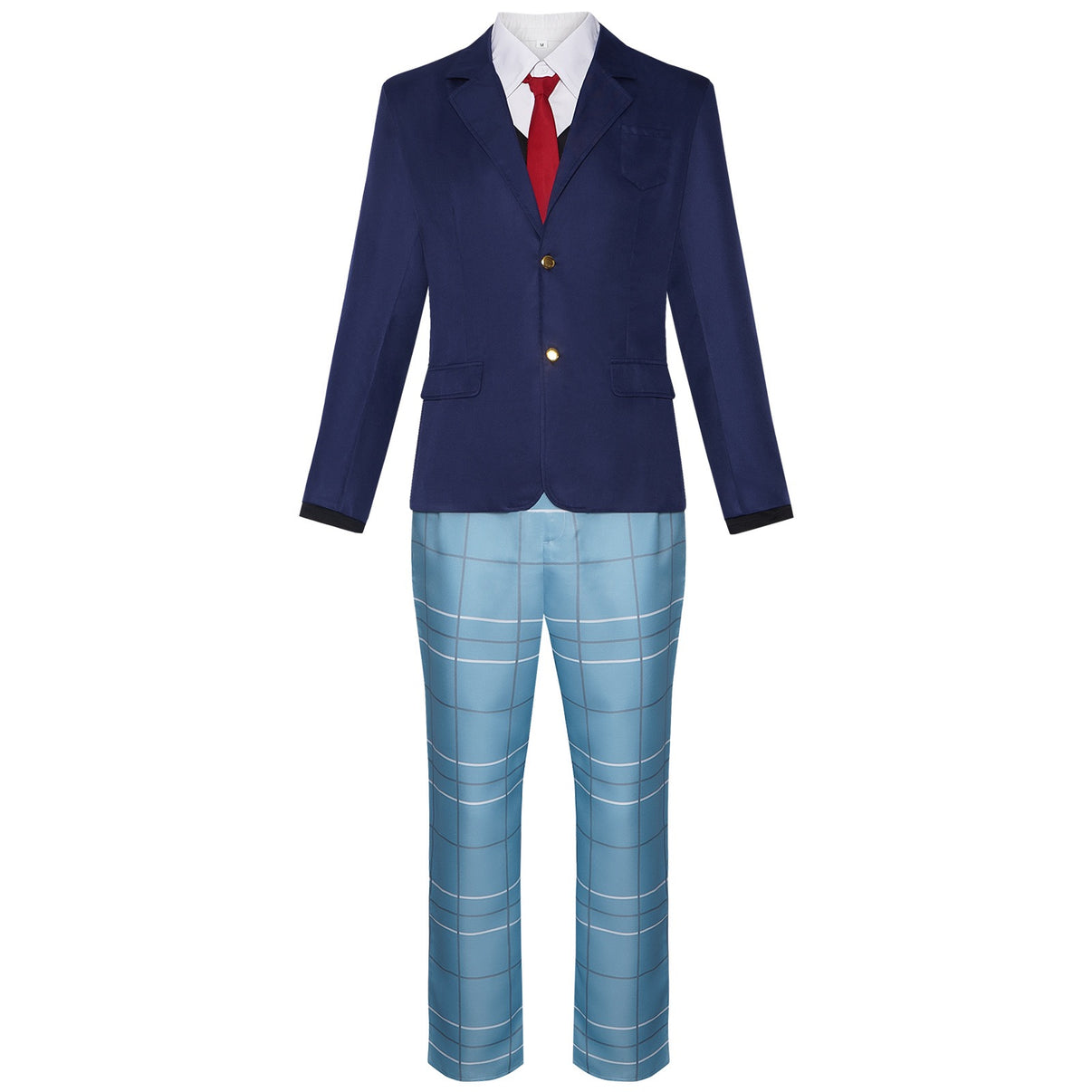 anime wakana cosplay navy blazer white shirt red tie light blue plaid long trousers complete outfit
