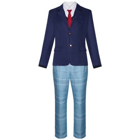 anime wakana cosplay navy blazer white shirt red tie light blue plaid long trousers complete outfit