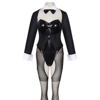 anime marin cosplay bunny suit black tuxedo coat patent leather bodysuit sheer cutout stockings