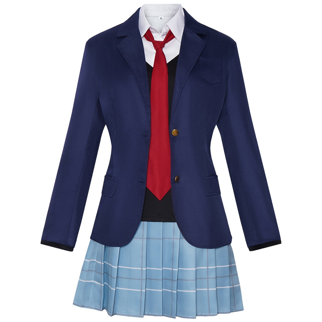anime marin cosplay navy blazer white shirt red tie plaid pleated skirt full outfit