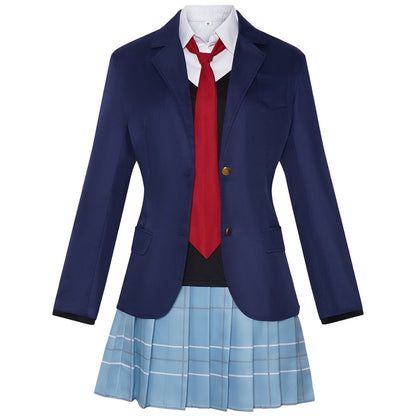 anime marin cosplay navy blazer white shirt red tie plaid pleated skirt full outfit