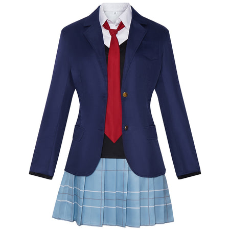 anime marin cosplay navy blazer white shirt red tie plaid pleated skirt full outfit