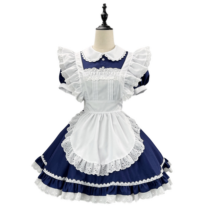 anime cosplay blue white french apron maid outfit women's lolita maid costume classic french maid dress