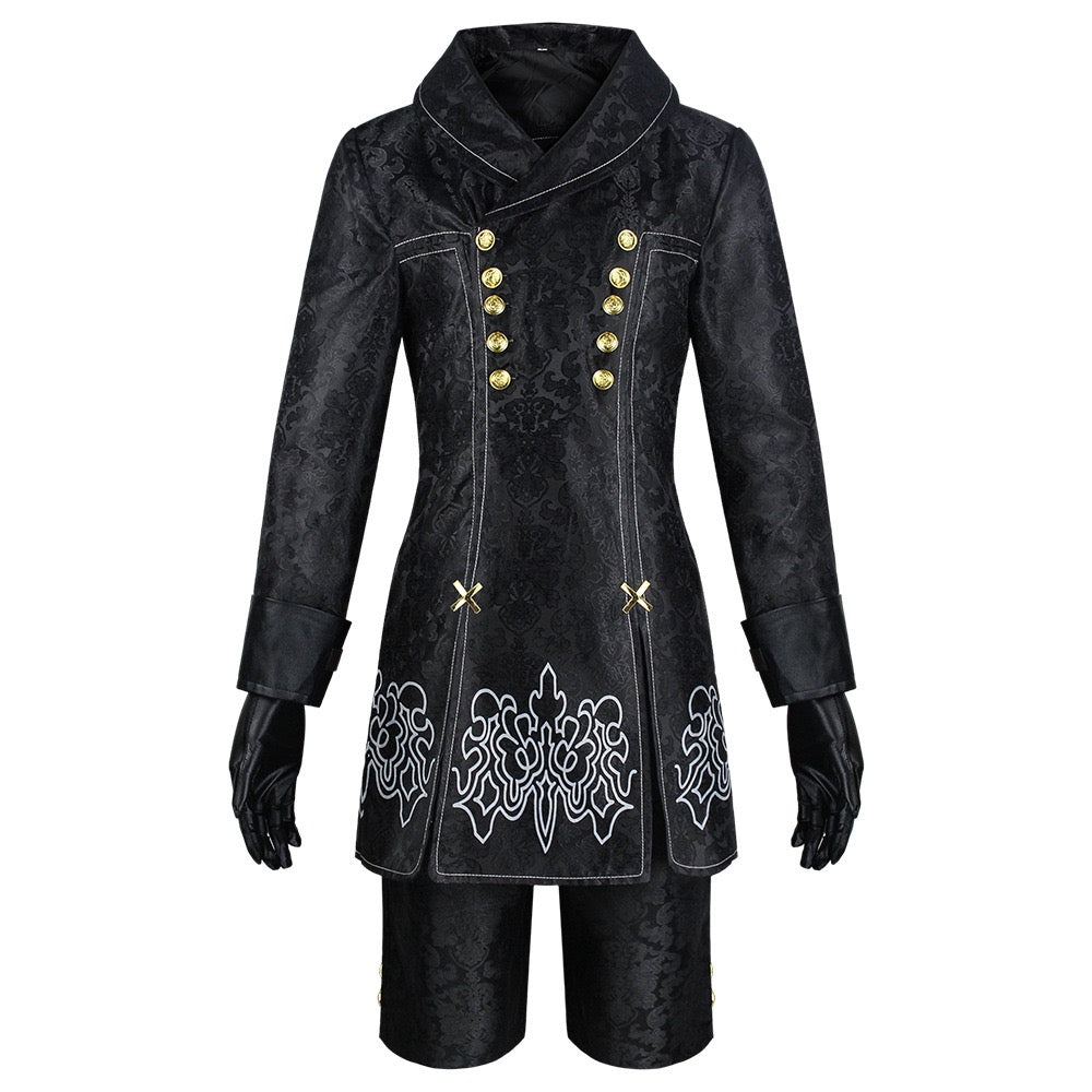 nier automata 9s black jacquard cosplay coat shorts gloves set