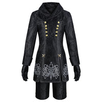 nier automata 9s black jacquard cosplay coat shorts gloves set