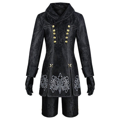 nier automata 9s black jacquard cosplay coat shorts gloves set
