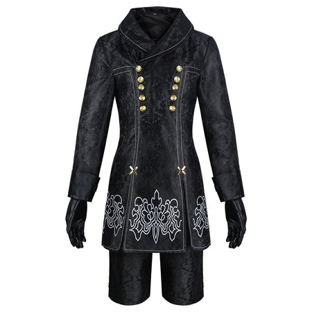 nier automata 9s black jacquard cosplay coat shorts gloves set