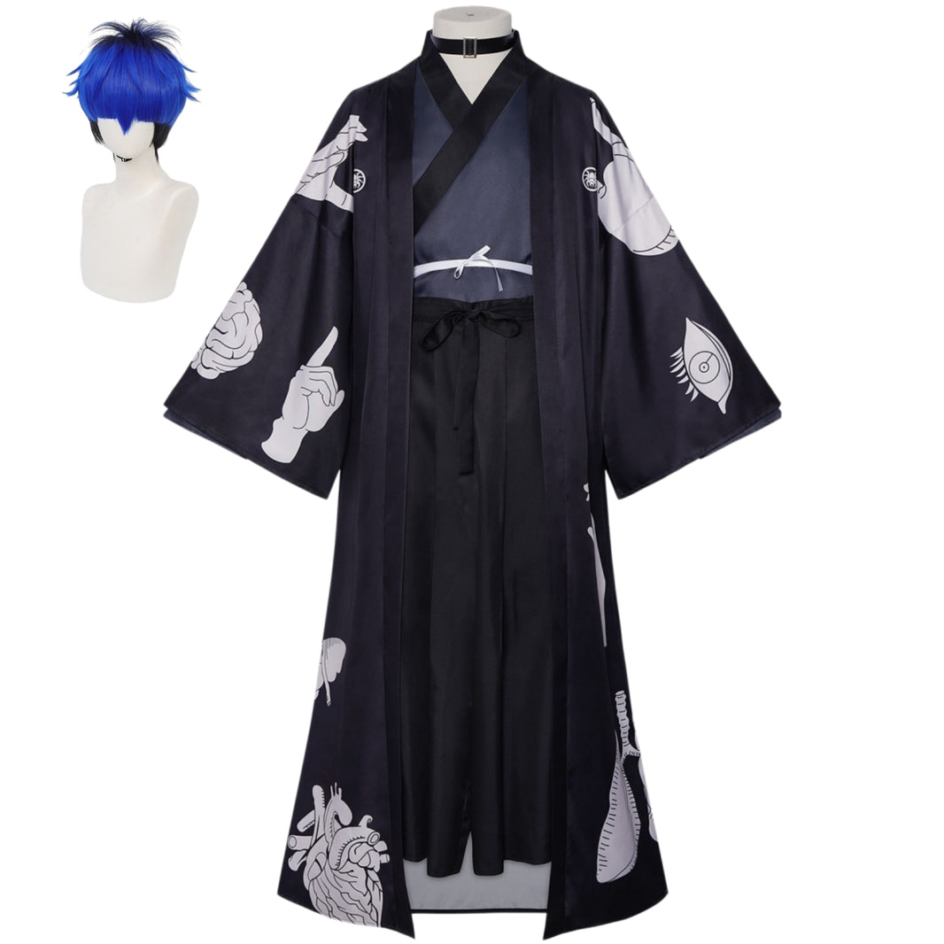 omokage yugamu cosplay costume full set with blue wig for anime cosplay