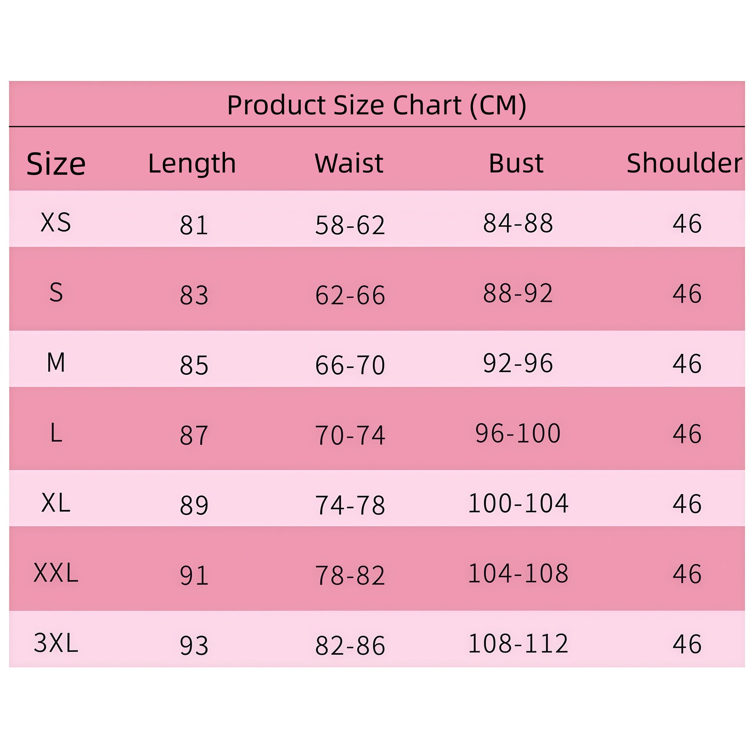 anime hoshino ai cosplay pink dress uniform size measurement chart cm xs to 3xl bust waist length shoulder