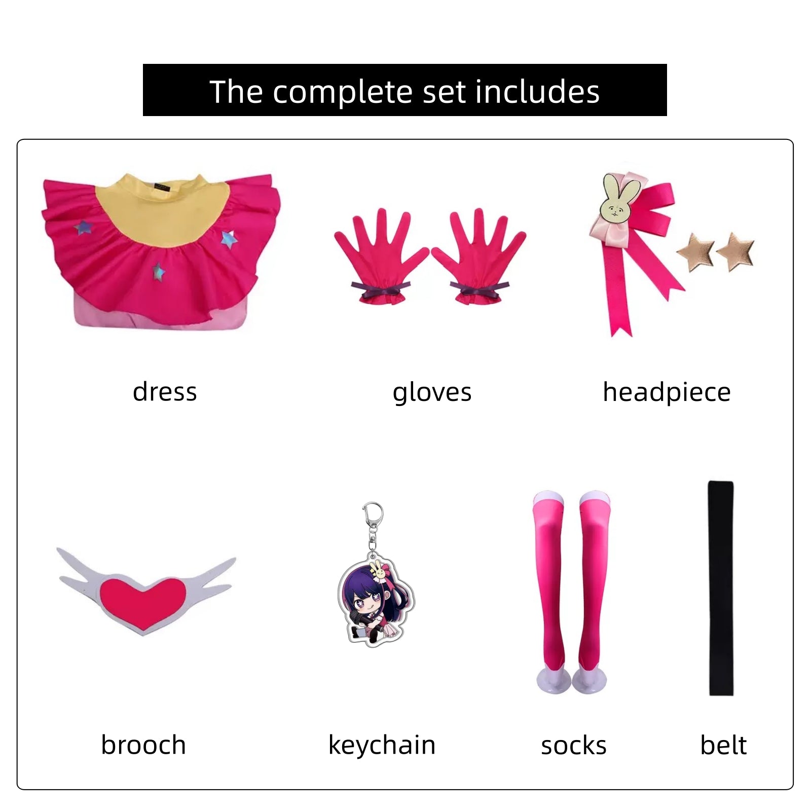 anime hoshino ai cosplay costume complete accessories dress gloves headpiece brooch socks belt keychain